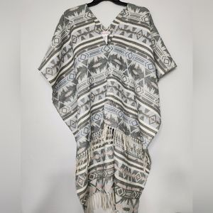 Free People Aztec Woven Pattern Fringe Poncho